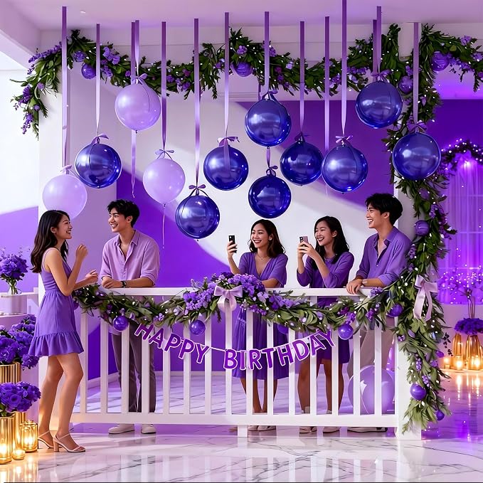 14 Pcs Dark Purple Round Foil Balloons 22/15/10 4D Ball Balloons Purple - Image 2