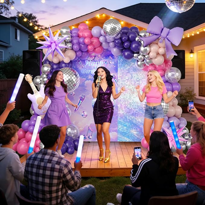JOGAMS 171Pcs Kpop Balloons Arch Kit, Idol Stage Style Pink Purple Silver Disco - Image 7