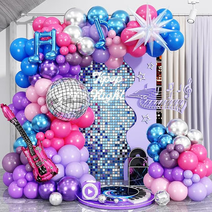 Kpop Music Balloon Garland Arch Kit, Pastel Hot Pink Metallic Blue Purple by Paeyeq