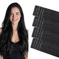 COOKAYU Invisible Tape in Hair Extensions, 16 Inch 35g 20pcs Jet Black Seamless Straight Invisible Extensions Human Hair Invisi Edge Tape ins