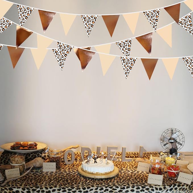 32Ft Leopard Party Decorations Metallic Brown Leopard Triangle Banner Flag - Image 4