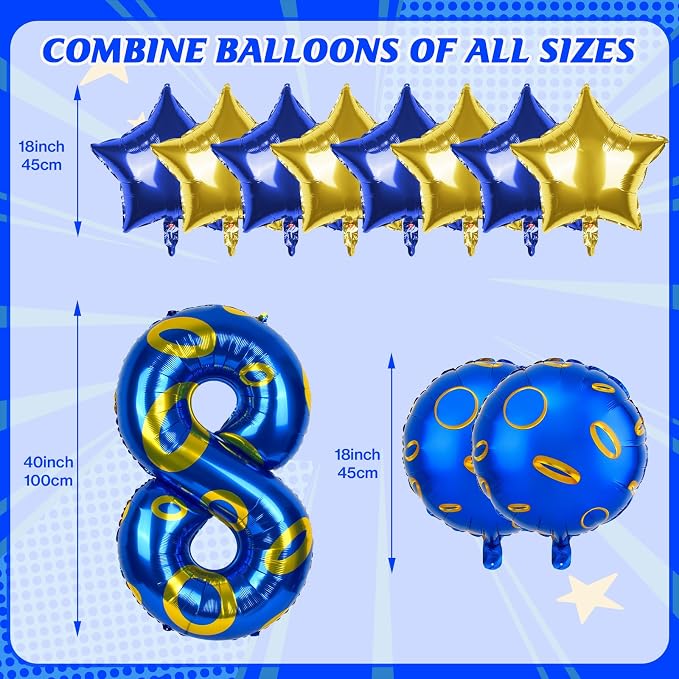 40 Inch Blue and Golden Ring Themed Number Balloon, Number Block Foil Number 8 - Image 2
