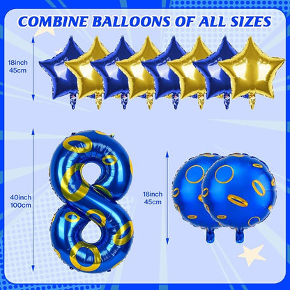 40 Inch Blue and Golden Ring Themed Number Balloon, Number Block Foil Number 8 - Image 2