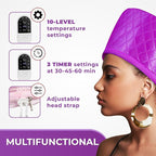 Hair Steamer for Deep Conditioning w/10-level Heats Up Quickly, Heating Cap for Deep Conditioner - Thermal Steam Cap for Black Hair, Great for Hair Treatment (Purple)