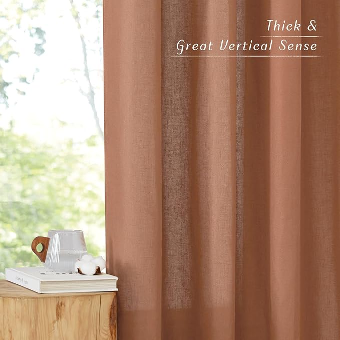 NICETOWN Caramel Linen Curtains 84 inches Long, Grommet Thick Flax Linen Window - Image 3