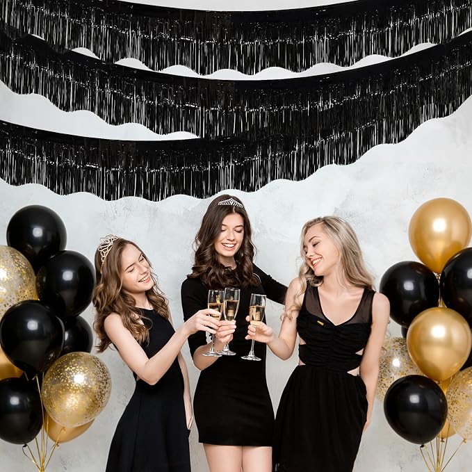 LOLStar Black Foil Fringe Tinsel Garland, Tinsel Streamers Banner, 6 Pack | - Image 2