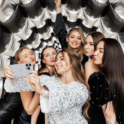 Black and Silver Balloons Wall Tunnel Backdrop Double Sided Chrome Silver - Image 4