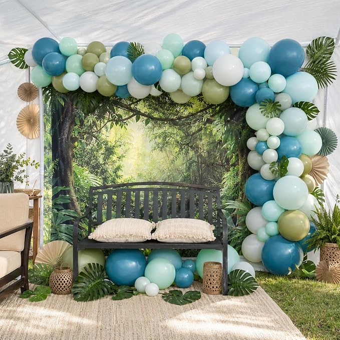 Boho Blue Green balloons, 12 Inch Sage Green Dusty Blue and Sand White Latex - Image 8