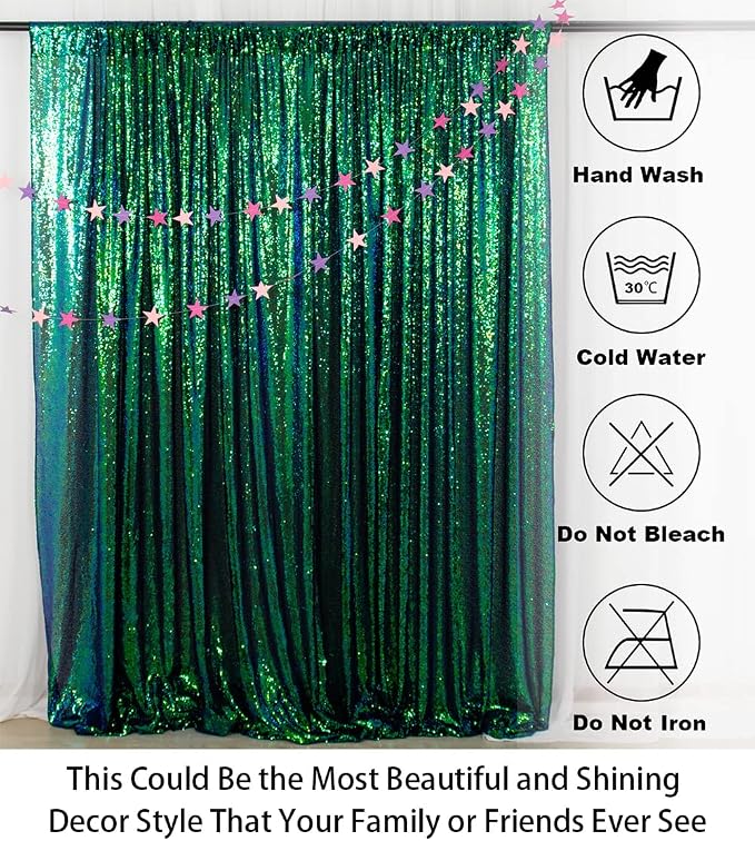 ShinyBeauty 5FT x 7FT Iridescent Green Sequin Backdrop Curtain | Sparkly Photo - Image 6