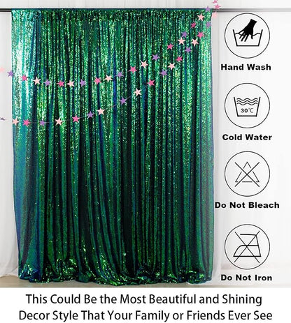 ShinyBeauty 5FT x 7FT Iridescent Green Sequin Backdrop Curtain | Sparkly Photo - Image 6