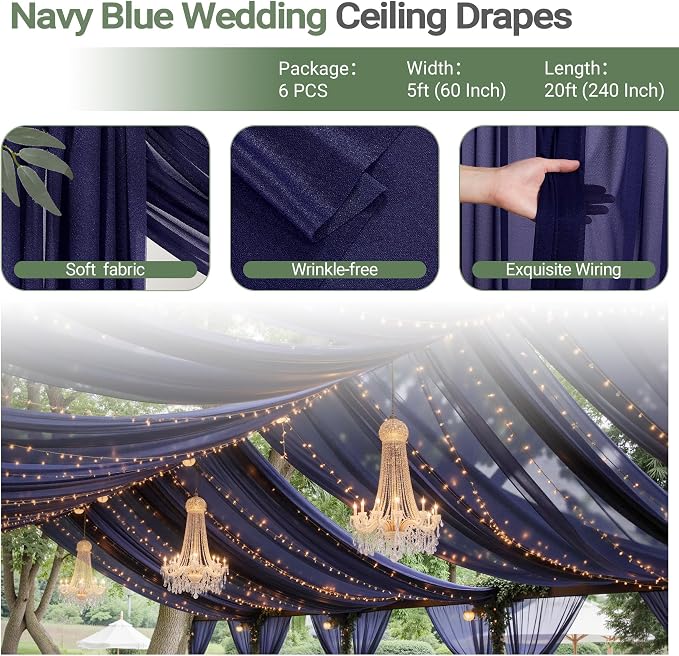 6 Panels Navy Blue Ceiling Drapes - Image 4