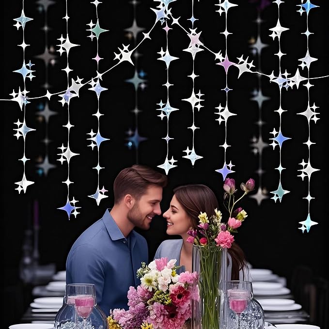 Glitter Iridescent Four-Angle Star Paper Garland Banner Décor 40 Feet - Image 5