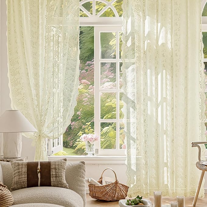 Anmao Vintage Lace Curtains 54 Inches Long 2 Panels Set, Romantic Elegant Light - Image 6
