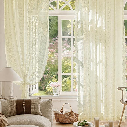 Anmao Vintage Lace Curtains 54 Inches Long 2 Panels Set, Romantic Elegant Light - Image 6