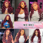 MEIMEI 200 Density Lace Front Wigs Human Hair Loose Wave 99J Burgundy 15A 13x4 Full Large Lace Space Frontal Wig Pre Plucked Burgundy Loose Deep Wave Wigs Human Hair