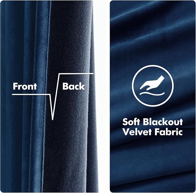 MIULEE Velvet Curtains Navy Blue 52 x 84 Inch Length Set of 2 | Grommet Drapes - Image 3