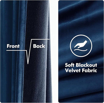 MIULEE Velvet Curtains Navy Blue 52 x 96 Inch Length Set of 2 | Grommet Drapes - Image 3