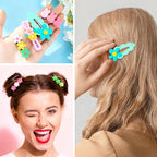 28pcs Cute Candy Hair Clip, Non-Slip Snap Clip for Teen Women, Star Flower Muti-Shape Hairpin Cute Barrettes Hair Accessories for Thin Thick Long Short Hairstyles- Pink & Green