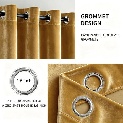 MIULEE Velvet Curtains Golden 52 x 108 Inch Length Set of 2 | Extra Long - Image 2