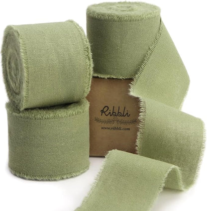 Ribbli 3 Rolls Sage Green Ribbon 1.5 Inch x 18Yards Handmade Cotton Frayed by Ribbli