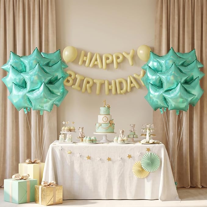 TONIFUL 15 Pcs Star Shaped Balloons 18 Inch Iridescent Green Foil Balloon | - Image 6