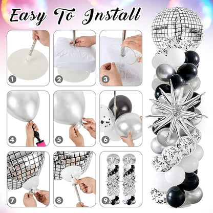 2 Sets Disco Balloon Column Stand Kits Adjustable Black and Silver Balloons - Image 4