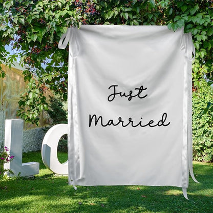 Oudain 29x39 Inch Just Married Burlap Banner, Wedding Fabric Backdrop - Image 2