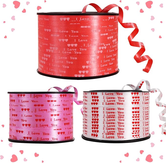 BEISHIDA Valentine Ribbon, Balloon String Printed I Love You 3 Rolls 100 Yards by Beishida