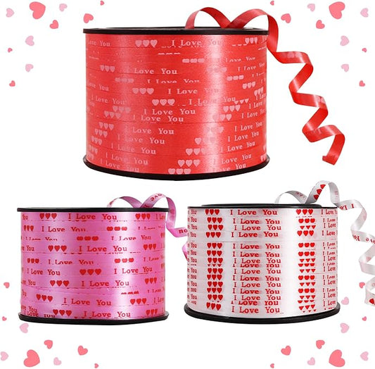 BEISHIDA Valentine Ribbon, Balloon String Printed I Love You 3 Rolls 100 Yards by Beishida