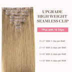 GOO GOO Clip in Hair Extensions Real Human Hair, Remy Human Hair Extensions Clip ins for Women, Natural Human Hair, 18inch 110g 7Pcs, 7 Bronde