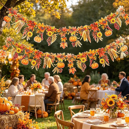 19.6 Ft Fall Garland 2-Sided Printing Autumn Harvest Maple Leaf Banner | - Image 6