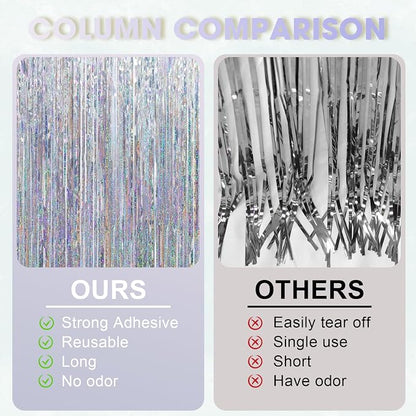 Voircoloria Laser Silver Foil Fringe Backdrop Curtains, 2 Pack | Tinsel - Image 5
