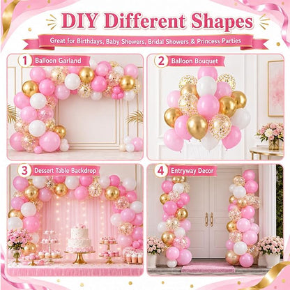 Pink Gold Balloons, Metallic Gold Confetti Latex Balloons, Women Girls Princess - Image 6