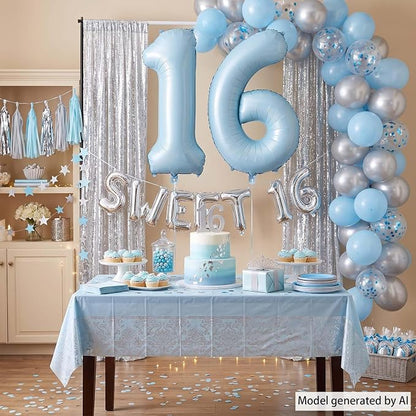 Baby Blue Number 16 Balloon 40 Inch, Foil Digits Theme Party Supplies | Elegant - Image 3