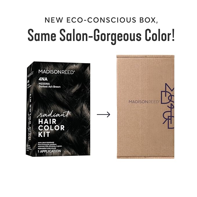 Madison Reed Radiant Hair Color Kit - 4NA Darkest Ash Brown with Cool Smoky Undertones (Messina Brown), Dimensional Gray Hair Blending Permanent Hair Dye, PPD-Free & Ammonia-Free, 1 Pack