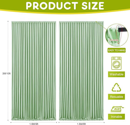 Sage Green Backdrop Curtain for Parties Backdrop Drapes 10x10FT | Wrinkle Free - Image 2