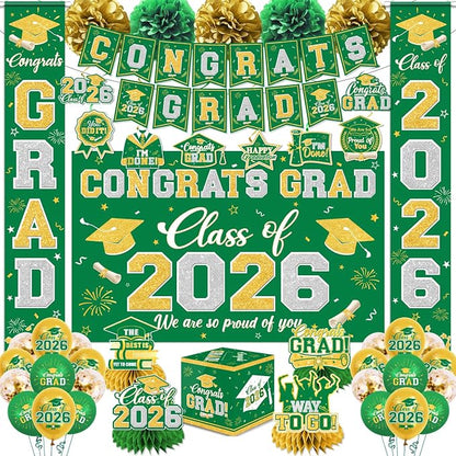 Graduation Decorations Class of 2026 Green and Gold Graduation Decorations by YTGUVBK