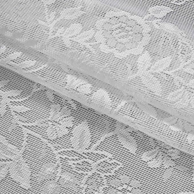 FINECITY White Lace Curtains for Bedroom Rustic Floral 52x90 Inch, 2 Panels | - Image 8