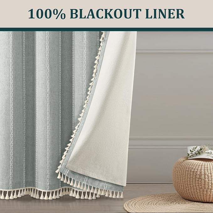 Teal 100% Boho Blackout Curtains 84 Inch 2 Panels - Image 7