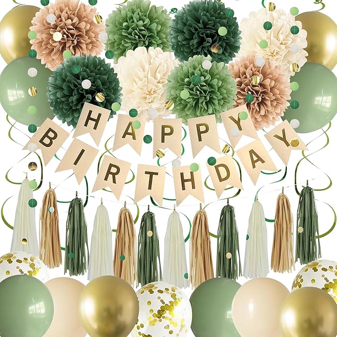 Green Birthday Party Decorations by KEHAOMY