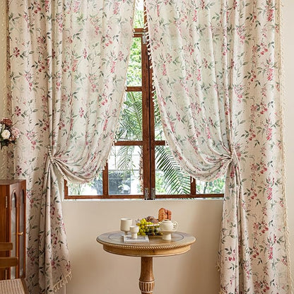 ENJOYBRIDAL Floral Curtains 84 Inches Bedroom Semi Sheer Drapes Cottage Living by ENJOYBRIDAL
