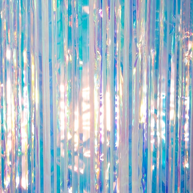 PartyWoo Iridescent Foil Fringe Clear Tinsel Streamers 8.2FT 3pcs | Iridescent - Image 2