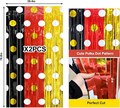 2 Packs Red Black Yellow Foil Fringe Curtain, Mouse Polka Dots Glitter Metallic - Image 6