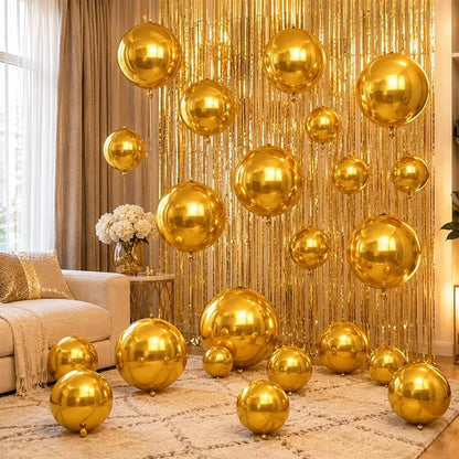15 Pcs Gold Round Foil Balloons, 22/15/10 Inch 4D Ball Balloons Metallic Gold - Image 5