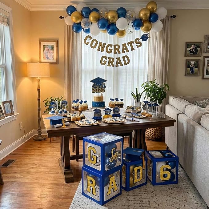 Graduation Decorations Class of 2026 Navy Blue and Gold Balloon Boxes - Image 9