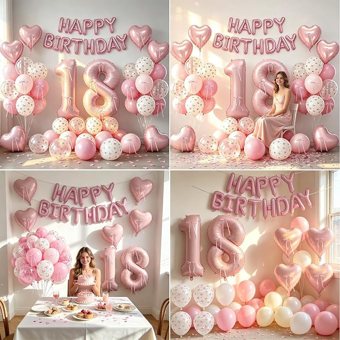 81Pcs Pink Happy 18th Birthday Decorations - Image 7