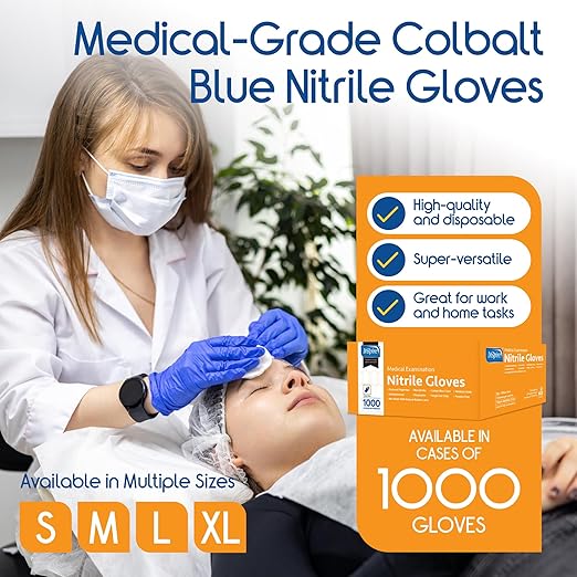 Inspire Black Nitrile Disposable Gloves | 4.5 Nitrile Safety Medical Exam Cooking Cleaning Disposable Black Gloves (Blue - Case of 1000, Large)