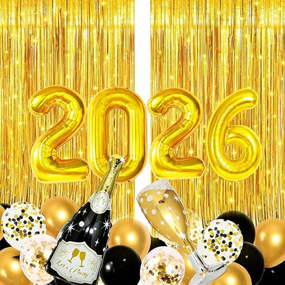 4 Pcs Champagne Balloons, Huge Black Gold Champagne Bottle Goblet Aluminum Foil - Image 2