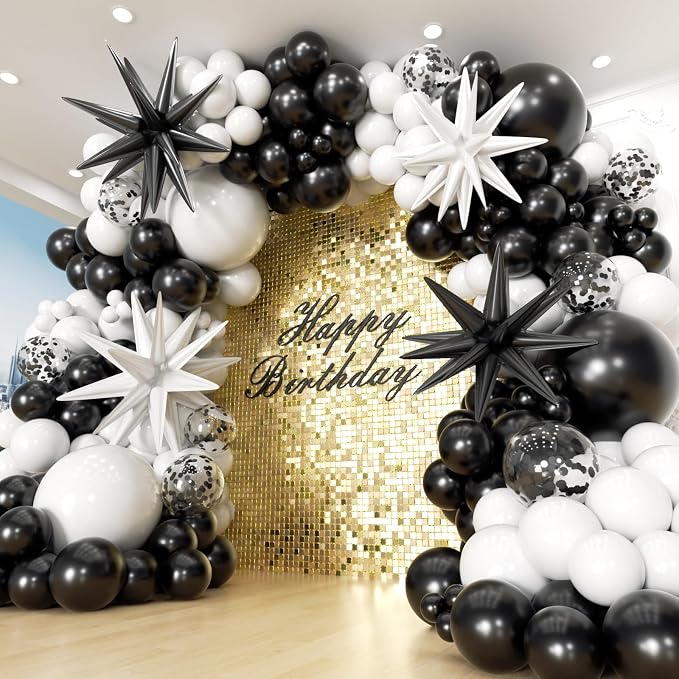 153Pcs Black and White Balloons Garland Arch Kit by PTGOLUO