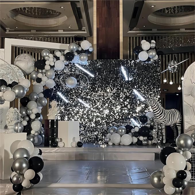 136pcs Black Silver White Balloons, 18 12 10 5 Inch Different Sizes Balloon | - Image 5